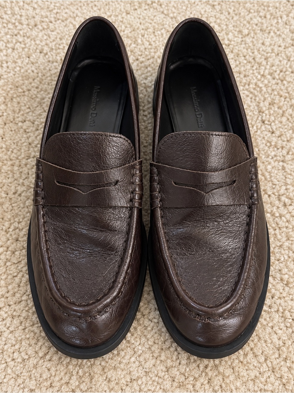Massimo Dutti Brown Leather Penny Loafers